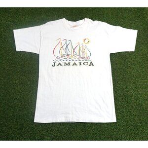 Jamaican Shirt Mens Large White Single Stitch Vintage‎ sailing boats Vacation